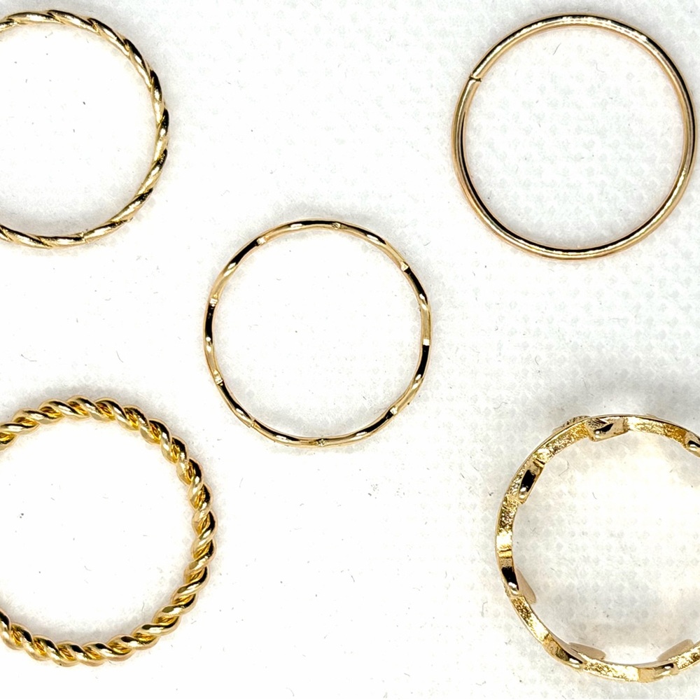 Set of 5 Gold Stacked Midi Rings Set - Picture 7 of 12